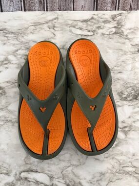 CROCS Disney Two-Tone Flip Flops in Olive Green and Orange Unisex